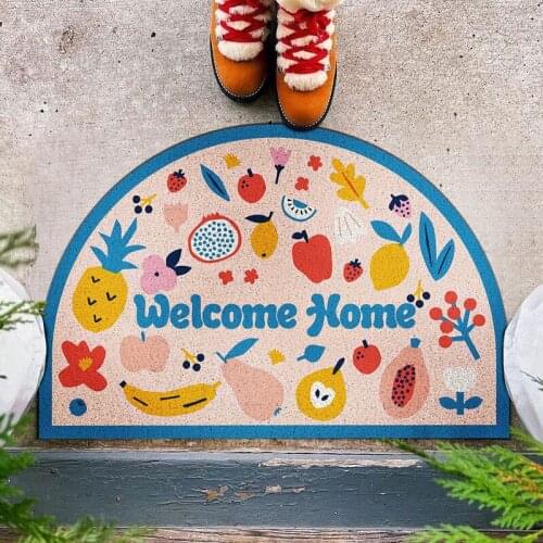 PU Bottom Entrance Doormat Waterproof Ant-Slip Bathroom Carpet Rugs Floral Fruit Printed Hallway Door Mat for Outdoor Indoor