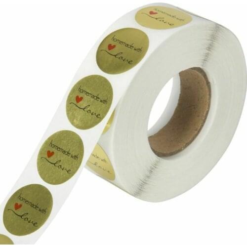 500Pcs Round Gold Foil Handmade With Love Stickers Packing Lables Gift Tags christmas party