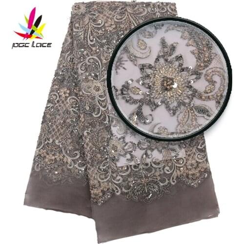 Nigerian Heavy Handmade Beads Lace Beautiful Beaded Lace Fabric Luxury African French Tulle Mesh Lace for Wedding Party XZ2972B