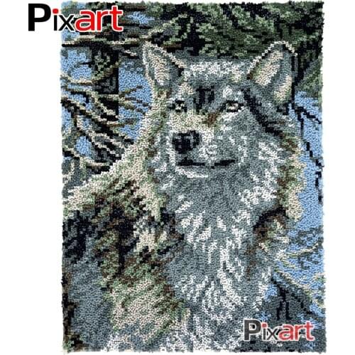 Latch Hook Rug Forest Wolf Crocheting Wall Tapestry Kits DIY Carpet Rug Chunky Yarn Needlework Knitted Floor Mat Hobby & Crafts