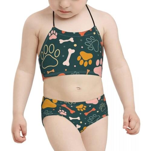 2021 anime boho Kid Girls Swimwear Children Print Bandage Dog Paw Pattern Anime Bikini Wholesale Brand Baby Girl Swimming Suit