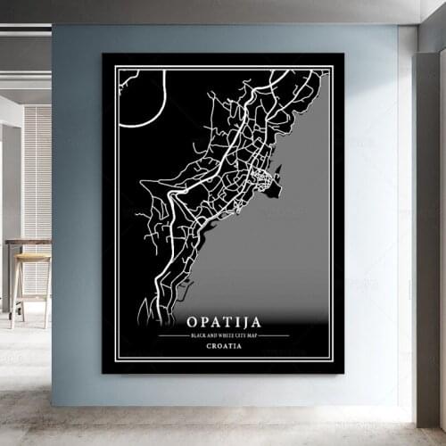 Landscape OPATIJA world city map black and white wall art poster print canvas painting Nordic style home decor for living room