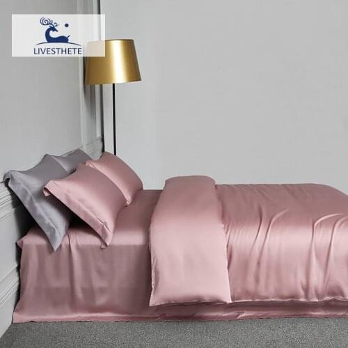 Liv-Esthete Women Pink Top Grade 100% Silk Bedding Set Healthy Silky Duvet Cover Queen King Flat Sheet Pillowcase Bed Linen Set
