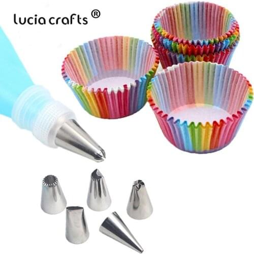 Lucia crafts Rainbow color cupcake liner baking cup cupcake paper cake/cream Piping Bag tray mold Decorating tools I0405