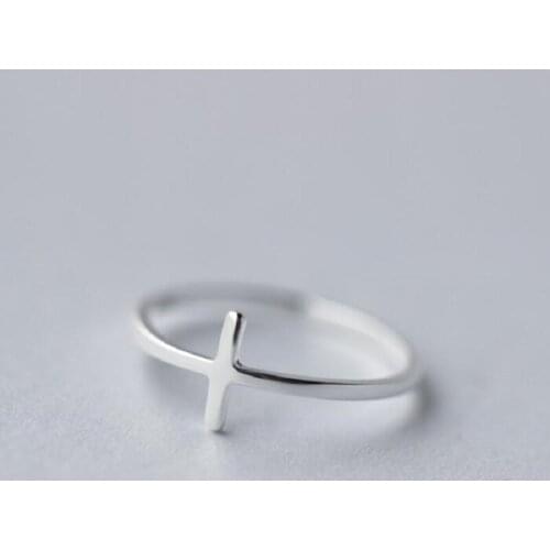 Minimalist Sideways Stainless Steel Cross Rings For Women Fashion Stacking Knuckle Jewelry Christian Ring Female Party bf