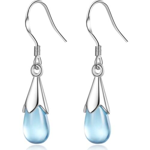 Trendy Blue Water Drop Tassel Earrings for Women 925 Sterling Silver Jewelry Ear Chain boucle d'oreille oorbellen Dangle Earring
