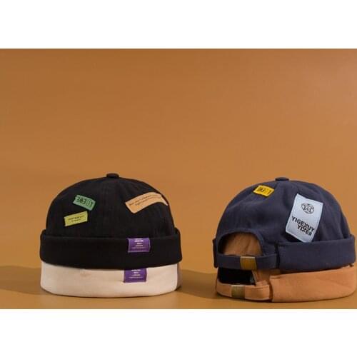 Men Hat Women Docker Cap Beanie Sailor Worker Hat Rolled Cuff Brimless Adjustable Color Matching HipHop Harajuku Casual
