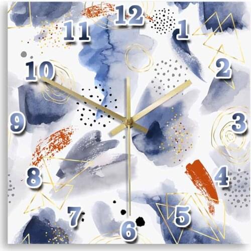 Pastel Abstract Painting Printed Wall Clock Silent Sweep For Bedroom Watercolor Texture Modern Design Square Clock Wall Watch