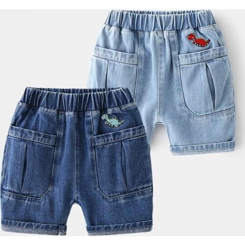 New 2021 Kids Summer Denim Shorts Baby Boys Cartoon Dinosaur Print Denim Shorts with Pockets Children Casual Jeans Short Pants