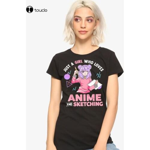New Just A Girl Who Loves Anime And Sketching Drawing Art Gift T-Shirt Otaku Gift Cotton Tee Shirt