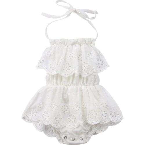 Newborn Infant Baby Girls Clothes Bodysuit Jumpsuit White Lace Sleeveless Ruffles Sunsuit Summer Clothes Girl Clothing 0-24M