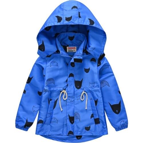 2021 Autumn Coat 2-10Years Boys Girls Detachable Hooded Trench Coat Fashion Cartoon Print Kids Jacket Children Casual Clothing