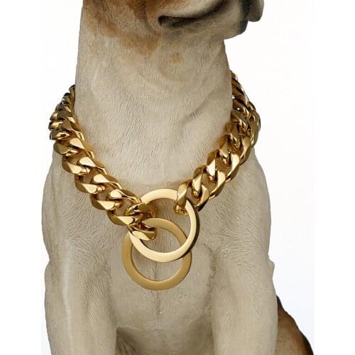 Dog Chain Collar Gold Silver Color 15mm/19mm 316L Stainless Steel Curb Link Customize Pets Gift Wholesale Jewelry