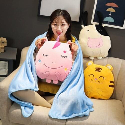1pcs 40*36cm Cartoon Animal Shaped Stuffed Plush Pillow Creative Plush Air-Condition Nap Blanket 2 in 1 Cushion Kids Gift