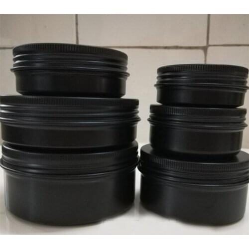 10/15/20/30/50/60/80/100/150g black empty round aluminum box metal tin cans cosmetic cream DIY refillable jar tea Aluminum Pot