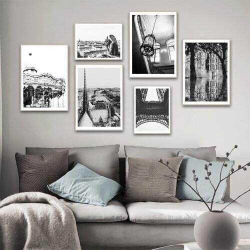 Modern Black White Art Canvas Painting Eifel Chandelier Posters And Prints Scenery Wall Carouse Pictures For Living Room Decor