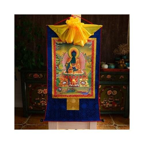 Tibetan Medicine Buddha Print Silk Gild Thangka Thanka Bhaisajyaguru 35CM