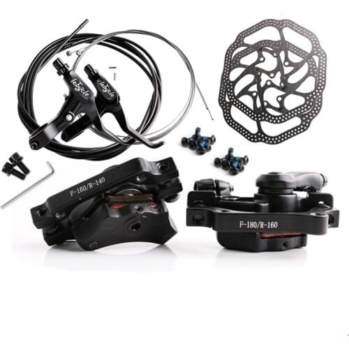 MTB Mountain Bike Bicycle Brake General Disk Brake Set Mechanical Line Pulling Disc Brake Caliper Cable Line with 160mm Rotor