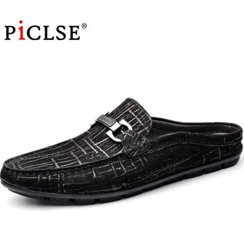 Large size Muller shoes Men Genuine Leather Men Slippers Comfortable Leather Casual Shoes Men Half Slippers Moccasins Men shoes