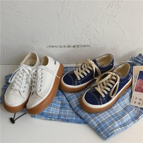 Womens Shoes Low Top Breathable Canvas Shoe Female Students Blue Flat with Pure Color Small White Shoes Female