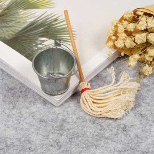 1:12 Dollhouse Scene Decoration Simulation Tin Bucket Garden Dollhouse Ornament Furniture Decoration Model Diy Mop And S6F7