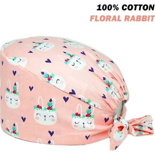 Unisex Scrub Hat Rabbit Printing Health Care Workers Adjustable Working Nursing Cap Beauty Salon Nurse Surgicals Hats for Women