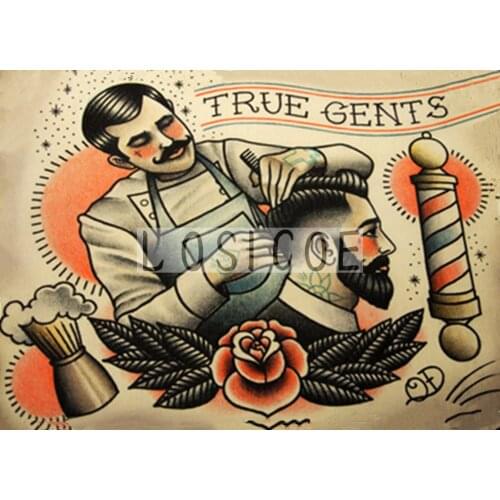 Vintage Hairdresser Tattoos Patterned Posters Kraft paper Interior Painting Restoring Wall Sticker Barber shop Home Decoration M