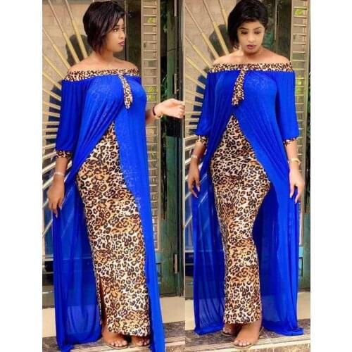 Womens Fashion Classic Design African Clothes Dashiki Print Leopard Chiffon Fabric Long Dress