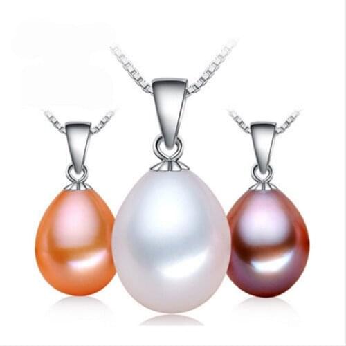 Fashion Oversized Pearl Jewelry 9-10mm Drop Shape Natural freshwater Pearl Pendant Necklace 925Sterling silver for women