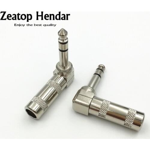 10Pcs Brass 6.35 mm 3 Pole Stereo Jack Right Angle 90 TRS Male Plug Microphone Audio for Guitar Cable Solder Connector