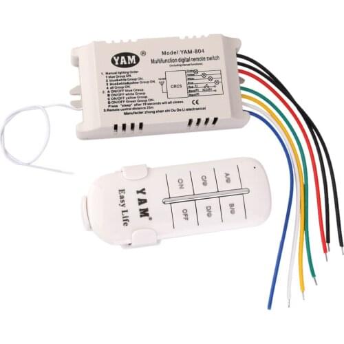 4-Way ON/OFF 220V-240V Light Digital Wireless Wall Switch +Remote Control