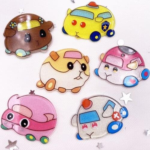 6PCS Colorful Mix Lovely Glitter Big Car Flatback Acrylic Sheet Miniature Pattern Applique DIY Scrapbook Home Decor Craft OJ021