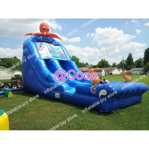 Free ship to sea port! sea world blue commercial used giant kids inflatable water slide for sale, blow up bouncer jumping slide