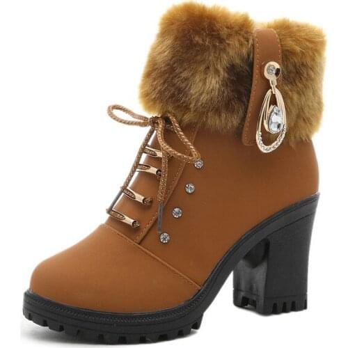 Martin Boots Womens Booties Plus Velvet 2019 Autumn And Winter New Wild Thick High-heeled Fur Tide Snow Boots