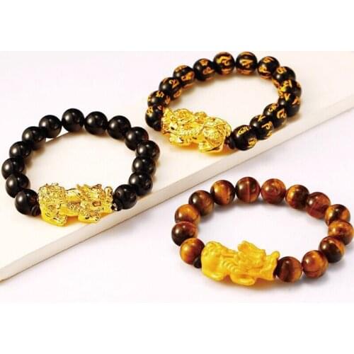 MxGxFam Brave Troops Beads Bracelet For Men Women 24 K Pure Gold Color Fashion Jewelry Auspicious Ancient Animal