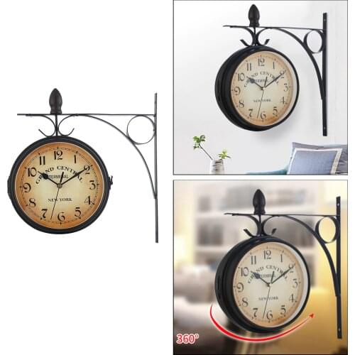 Classic Two Faced Clock Decor 360 Degree Rotate Wrought Iron Bracket Outside ing Clock Outdoor Wall Decorative Art
