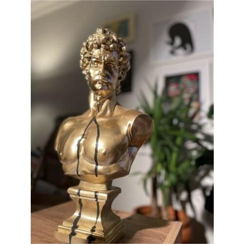 Black Akıtmalı Gold David Bust Home Decoration