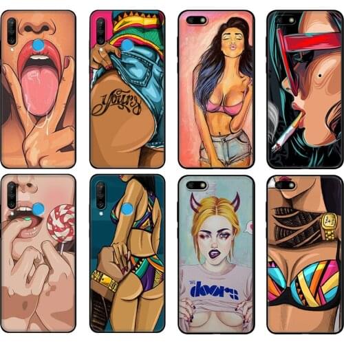 Black tpu Case For Huawei Honor 20 Lite 10 10i 20S 30S 30 Case Honor 7A 5.45 7s 7C 5.7 Case Cover hot flirt sexy girl