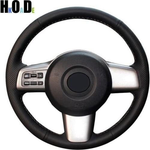 Black Artificial Leather Steering Wheel Cover Hand-stitched Car Steering Wheel Cover for Mazda 2 2008-2014