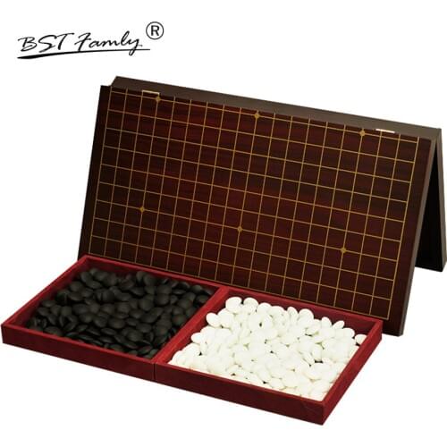 BSTFAMLY Go Chess 19 Road 361 Pcs/Set Chessman Diameter 2.2cm Wood Foldable Chessboard and Jar Chinese Old Game of Go Weiqi G16