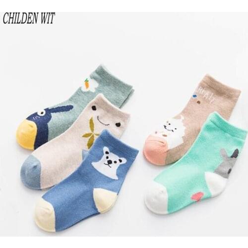 CHILDREN WIT 5 pairs/lot children socks 2017new autumn & winter high quality boys girls socks cotton 1-11 year baby socks