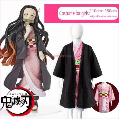 Kids Anime Demon Slayer Cosplay Kimetsu no Yaiba costume kimono Kamado Nezuko costume for girls Halloween Carnival party