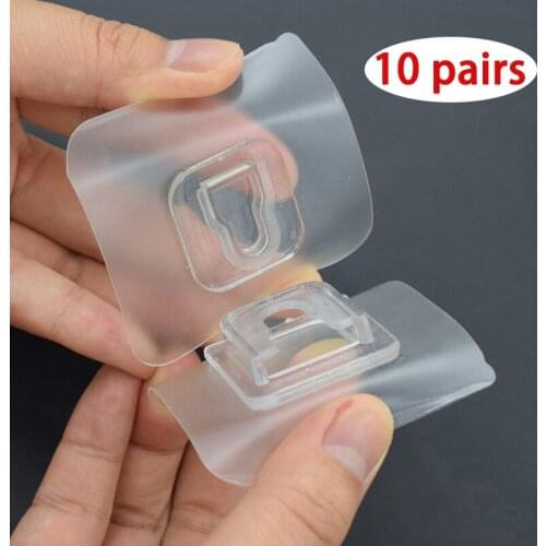 5/10Pairs Double Sided Adhesive Hook Reusable Paste Plug Socket Holder Cup Sucker Wall Storage Holder Hooks For Kitchen Bathroom