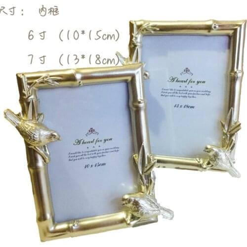 6/7 Inch Chinese Bird Bamboo Frame Gold Photo Frame Resin Table Ins New Modern Style Decoration