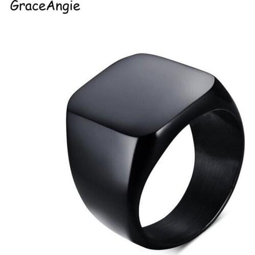 GraceAngie Jewelry High Polished Signet Solid Stainless Steel Ring Titanium Steel Biker Ring For Mens Jewelry Custom Rings Gift