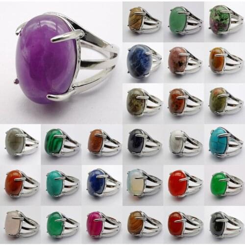 Crystal Aventurine Tigereye Rhodonite Sodalite Lapis Howlite Sandstone Carnelian Stone Bead GEM Finger Ring Jewelry Size 8-9