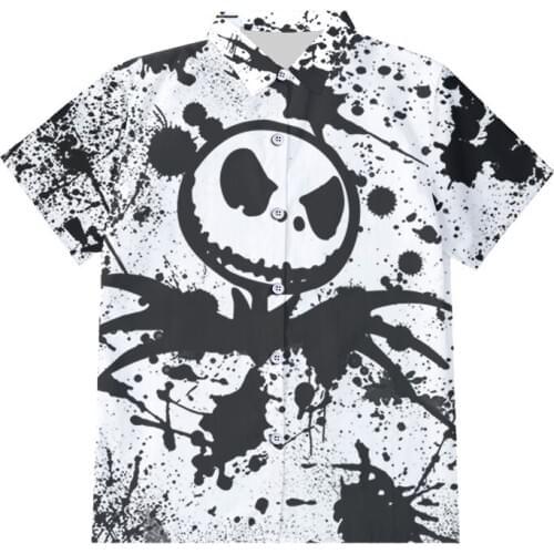 IFPD EU/US Size Casual Button Shirts 3D Print Black White Skull Mens Summer Clothes Short Sleeve Plus Size Breathable Shirts