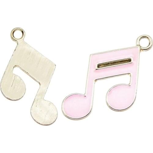 Julie Wang 8PCS Enamel Pink Music Note Charms Zinc Alloy Gold Tone Pendant Bracelet Jewelry Making Accessory