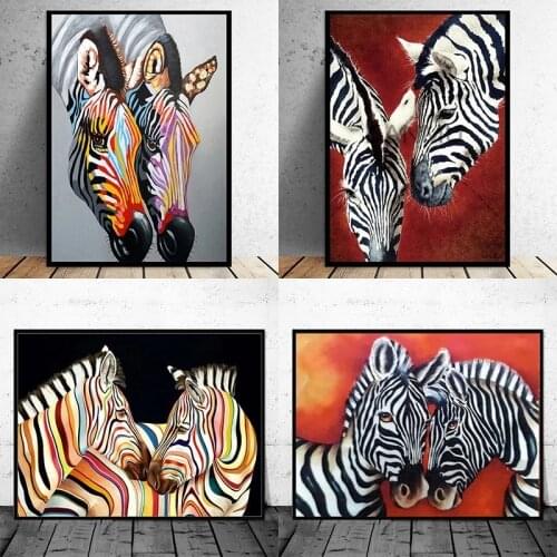 Colorful Couples Zebra and Horse Family Animal Canvas Art Paintings Posters and Prints Wall Art Pictures for Living Room Decor