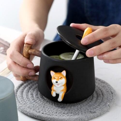 Creative Cute Cartoon 3D Animal Ceramic Coffee Mug Porcelain Tea Cup with Lid and Spoon Drinking Water Cup Couple Drinkware
